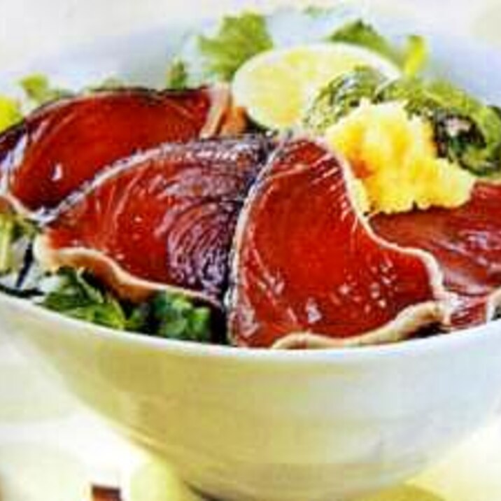鉄火丼風w かつおのたたき丼★節約レシピ★